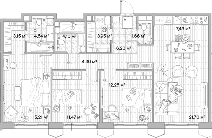 Планировка: Квартира евро-4 96 м² в ЖК «МЫС»