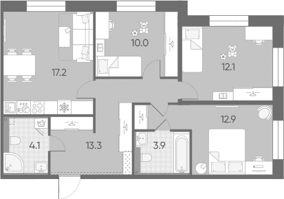 Планировка: Квартира евро-4 73,5 м² в ЖК «Большая Охта»