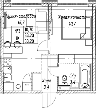 1-комнатная квартира