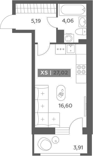 Планировка: Студия 25,9 м² в ЖК «Аквилон РекаПарк»