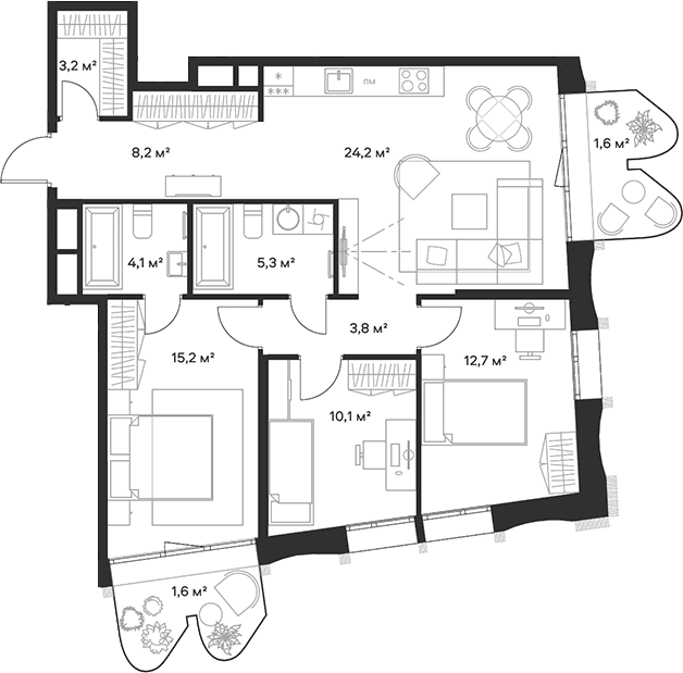 Планировка: Квартира евро-4 86,8 м² в ЖК «Союз»