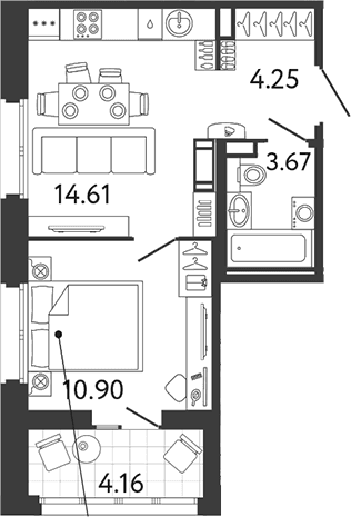 Планировка: 1-комнатная квартира 33,4 м² в ЖК «Ultra City 3.0»