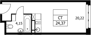 Планировка: Студия 24,4 м² в ЖК «Волковская 67»