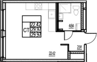 Планировка: Студия 30 м² в ЖК «ID Murino III»