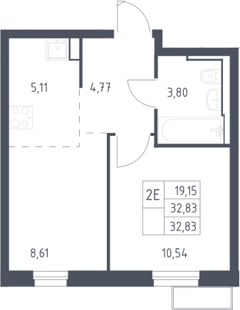 Планировка: Евродвушка 32,8 м² в ЖК «Квартал Строгино»