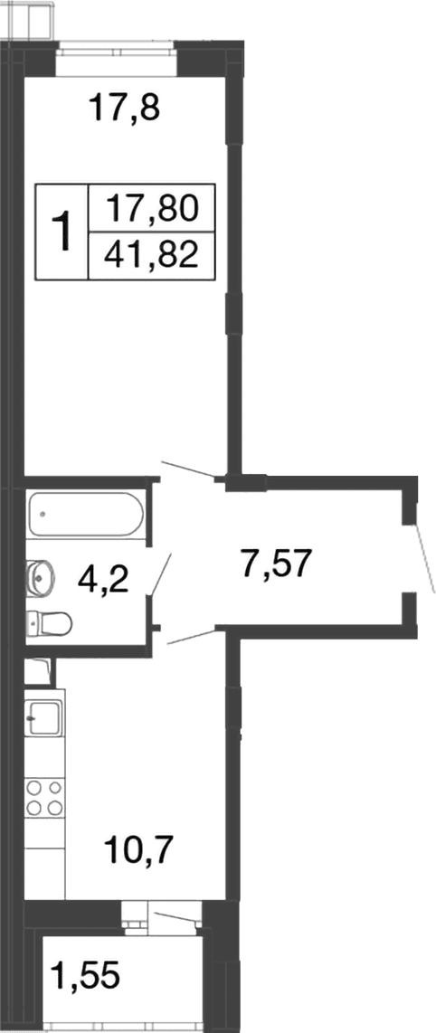 Планировка: 1-комнатная квартира 40,3 м² в ЖК «Времена года»