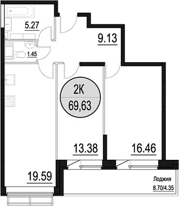 Планировка: Евротрёшка 65,3 м² в ЖК «Солнечный Парк»