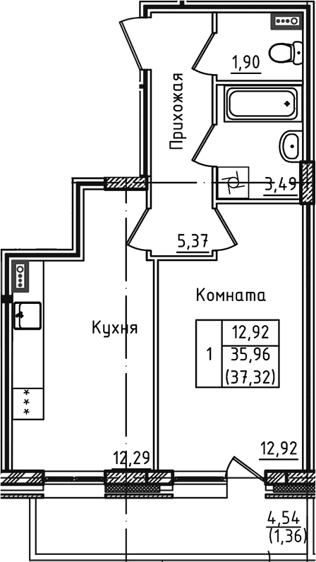 1-комнатная квартира