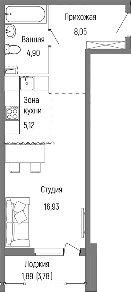 Планировка: Студия 35 м² в ЖК «Рига Хиллс»