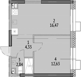 Планировка: Евродвушка 36,3 м² в ЖК «N'ICE LOFT»