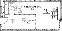 Планировка: Студия 32,1 м² в ЖК «Наметкин Тауэр»