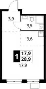 Планировка: Студия 28,9 м² в ЖК «1-й Донской»