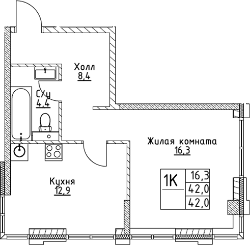 1-комнатная квартира
