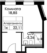 Планировка: Студия 22,1 м² в ЖК «Вольта»