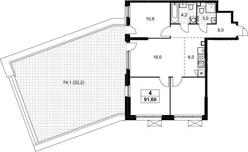 Планировка: Квартира евро-4 69,4 м² в ЖК «Скандинавия»