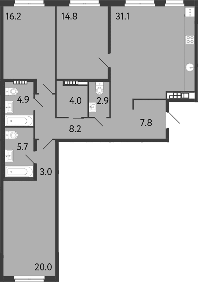 Планировка: Квартира евро-4 118,6 м² в ЖК «Визионер»