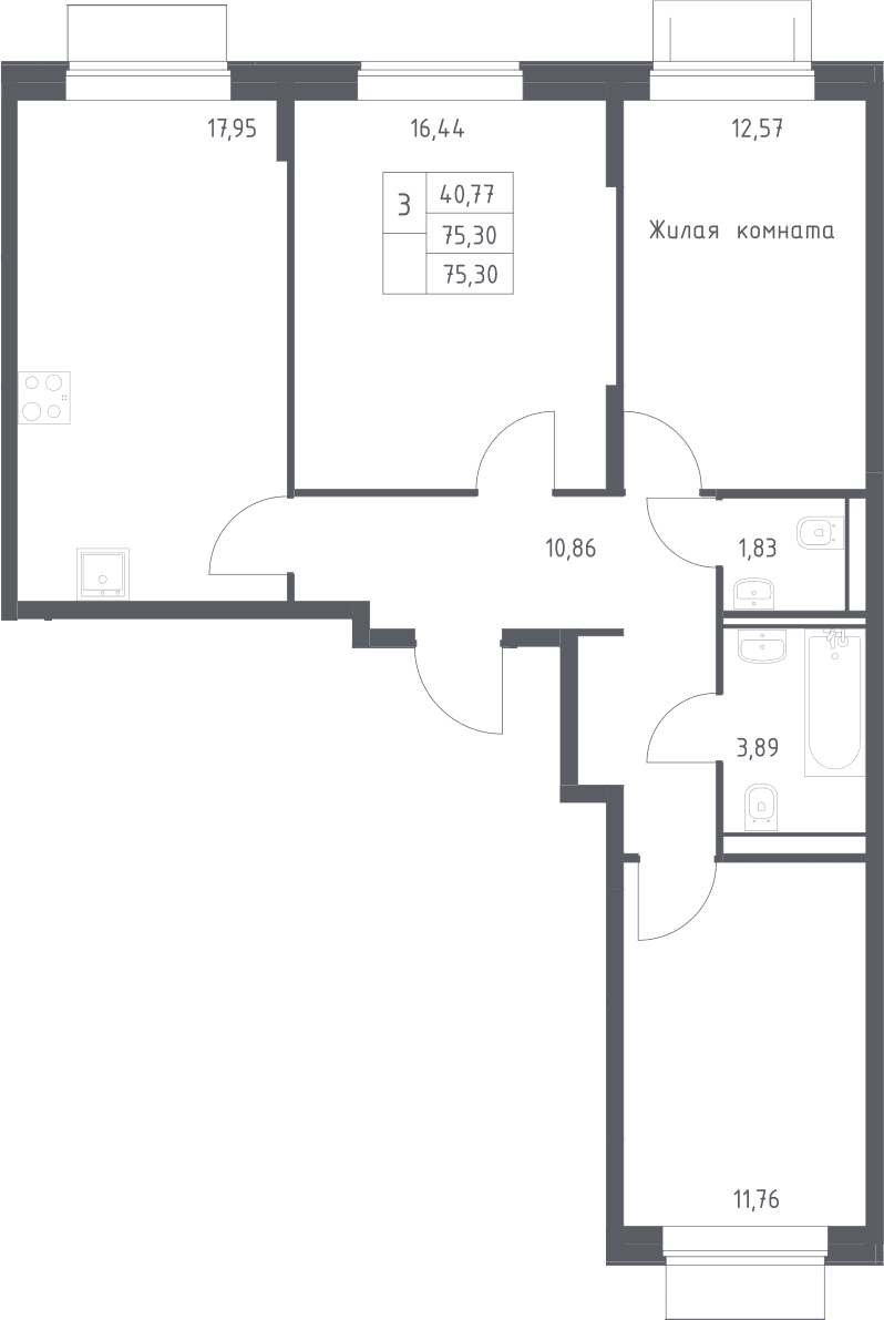 3-комнатная квартира