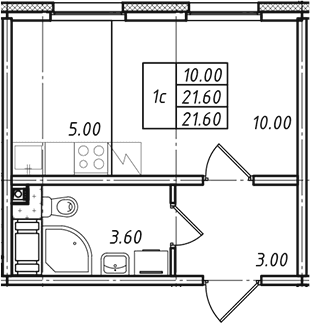 Планировка: Студия 21,6 м² в ЖК «Ржевский парк»