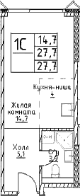 Планировка: Студия 27,7 м² в ЖК «Наметкин Тауэр»