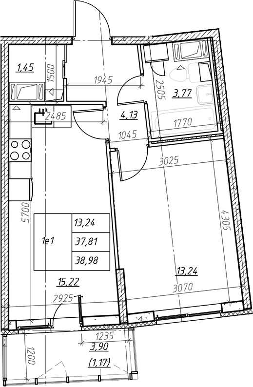 Планировка: Евродвушка 37,8 м² в ЖК «Левитан»