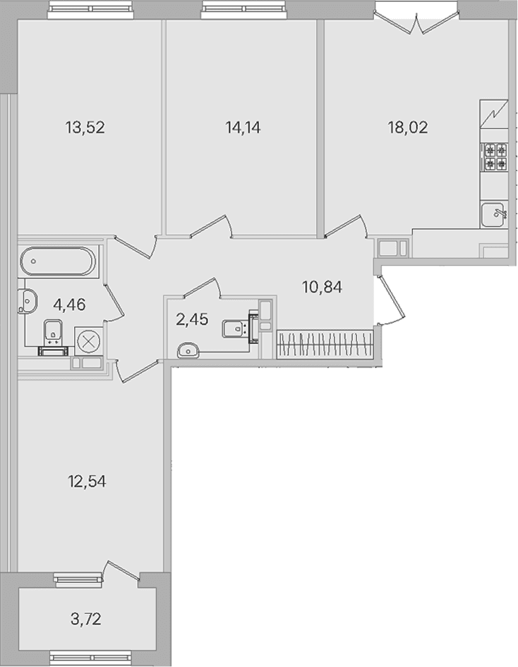 Планировка: 3-комнатная квартира 76,1 м² в ЖК «Дубровский»