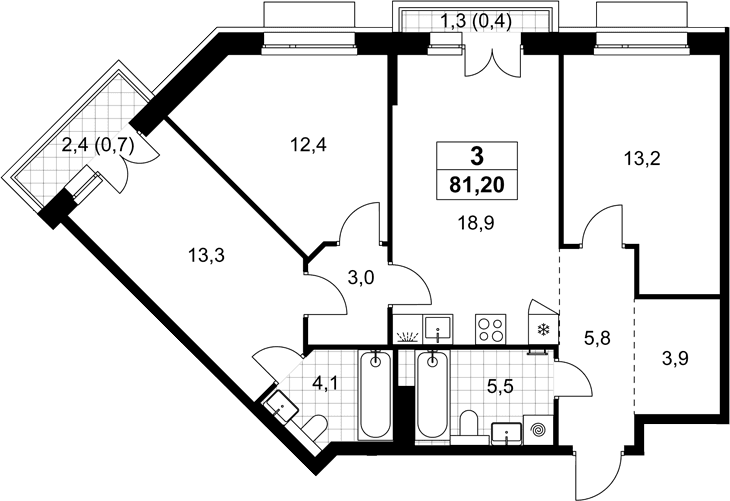 Планировка: Квартира евро-4 80,1 м² в ЖК «Хольм»