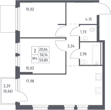 Планировка: Евротрёшка 50,1 м² в ЖК «Невская Долина»
