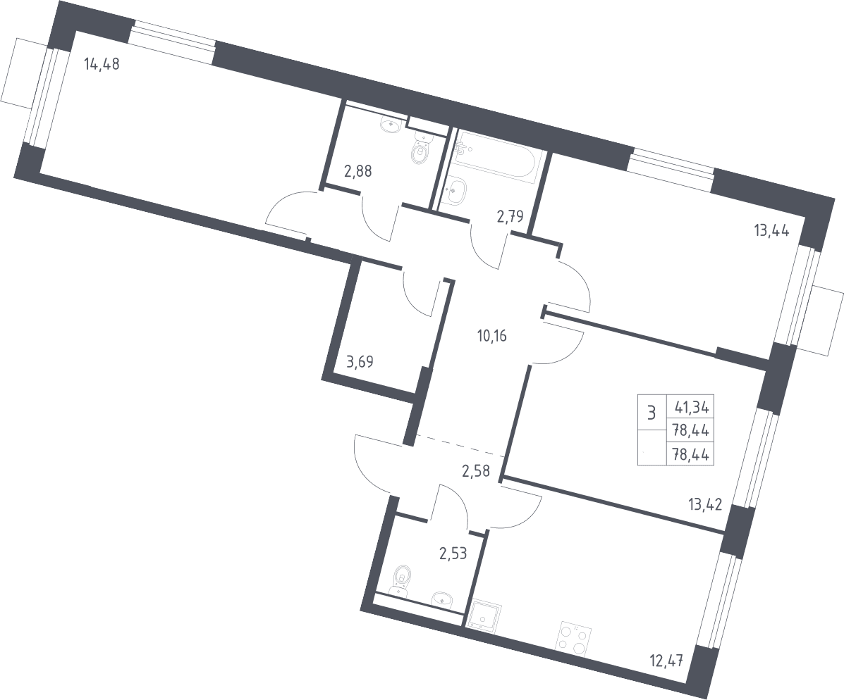 3-комнатная квартира