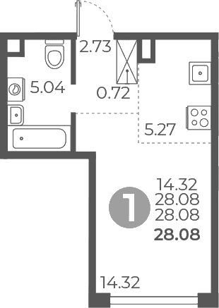 Планировка: Студия 28,1 м² в ЖК «Мневники от Гранель»