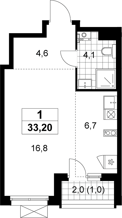 Планировка: Студия 32,2 м² в ЖК «Прокшино»