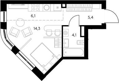 Планировка: Студия 31,4 м² в ЖК «Адмирал»