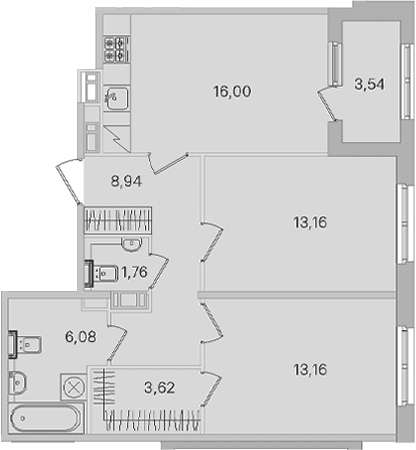 Планировка: 2-комнатная квартира 62,7 м² в ЖК «Дубровский»