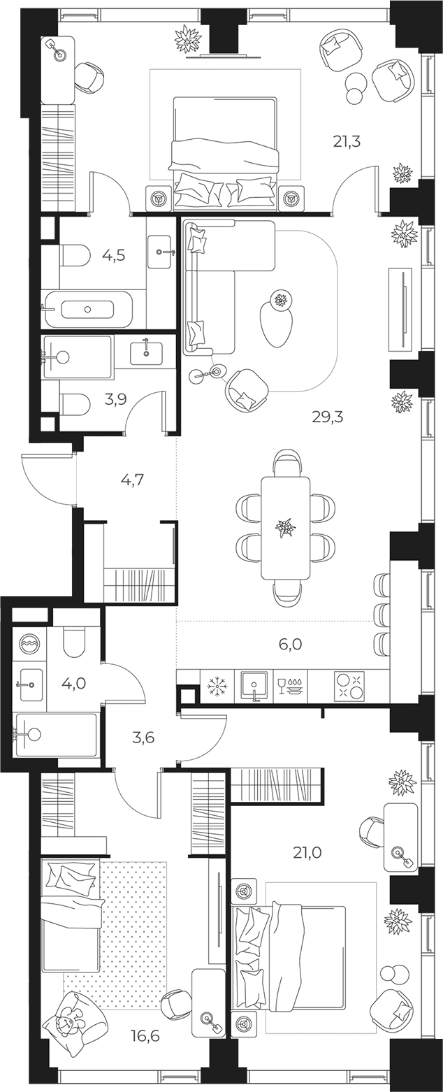 Планировка: Квартира евро-4 114,9 м² в ЖК «МАСТЕРС»