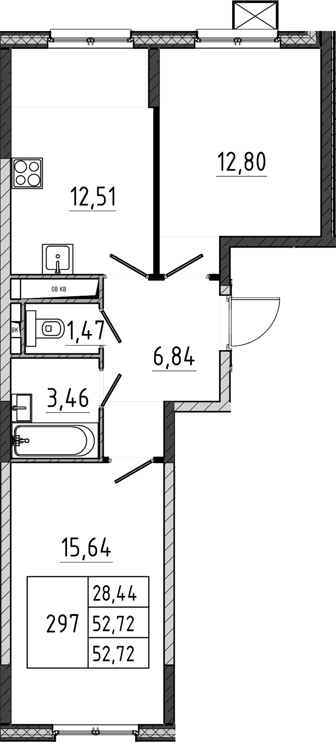 Планировка: 2-комнатная квартира 52,7 м² в ЖК «Поварово-Молодежный-2»