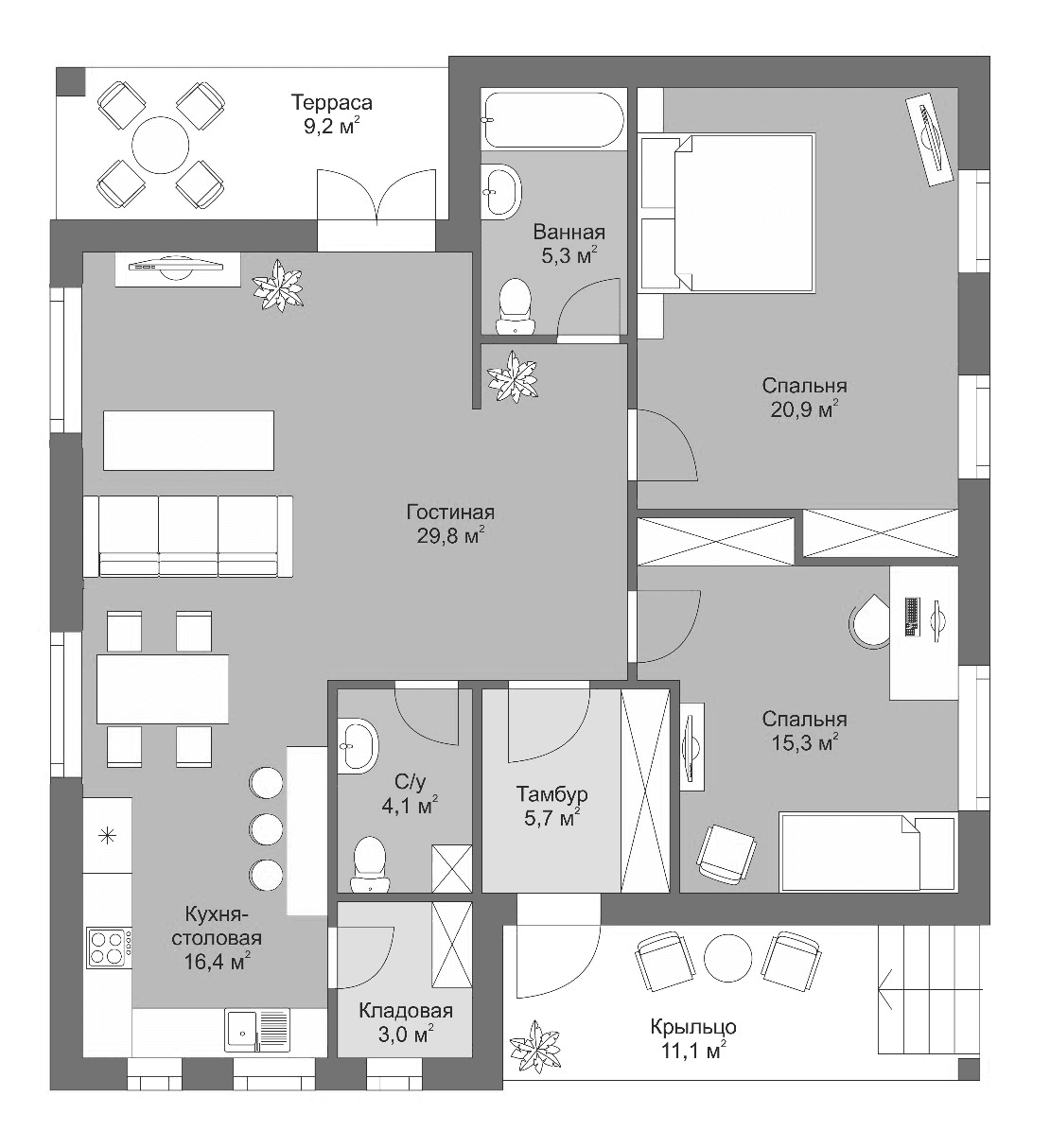 Планировка: Коттедж 112,5 м² в ЖК «Коттеджный поселок Светлая Поляна»