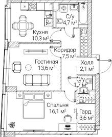 Планировка: 2-комнатная квартира 59,9 м² в ЖК «СЕЗАР БУДУЩЕЕ»