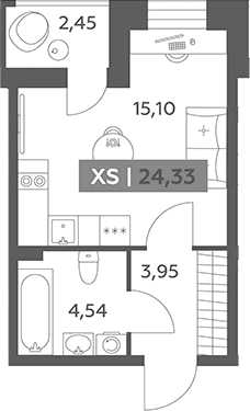 Планировка: Студия 23,6 м² в ЖК «Аквилон РекаПарк»