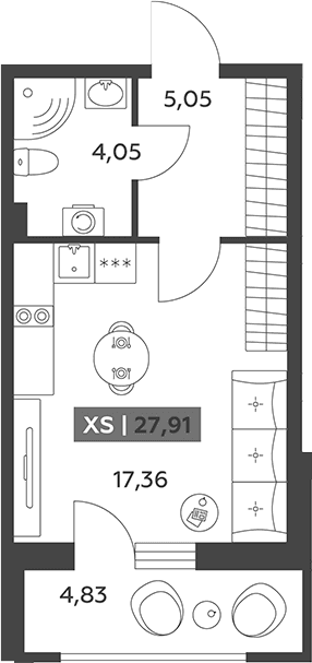 Планировка: Студия 26,5 м² в ЖК «Аквилон РекаПарк»