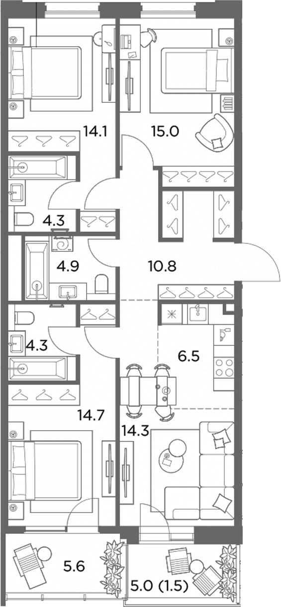 Планировка: Квартира евро-4 88,9 м² в ЖК «Станиславский»