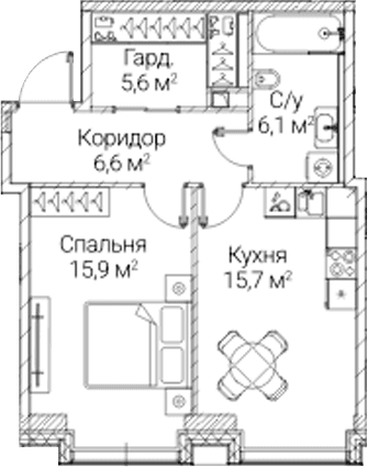 Планировка: 1-комнатная квартира 49,9 м² в ЖК «СЕЗАР БУДУЩЕЕ»