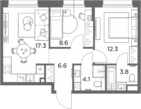 Планировка: 2-комнатная квартира 52,7 м² в ЖК «Станиславский»