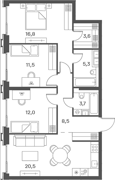 Планировка: Квартира евро-4 81,9 м² в ЖК «Портленд»