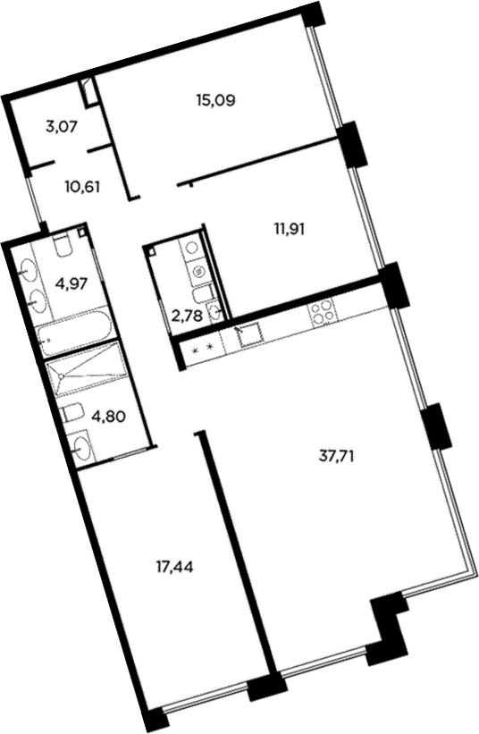 Планировка: Квартира евро-4 108,4 м² в ЖК «Акватория»