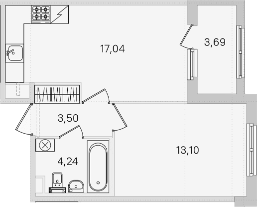 Планировка: 1-комнатная квартира 37,9 м² в ЖК «Дубровский»