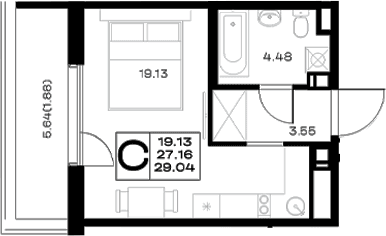 Планировка: Студия 27,2 м² в ЖК «Борский»