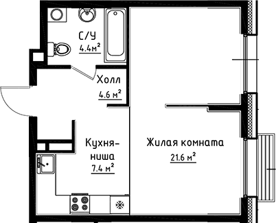 Планировка: Студия 38 м² в ЖК «Коллекция»