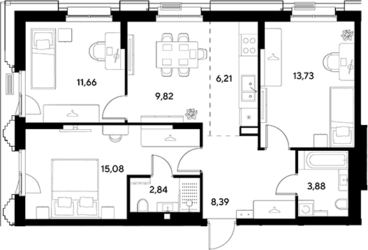 Планировка: Квартира евро-4 71,6 м² в ЖК «ЭВО»