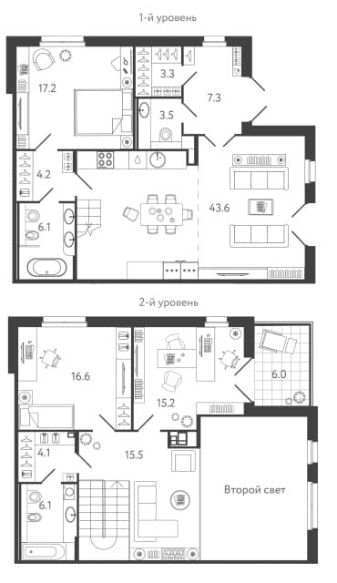 Планировка: Квартира евро-4 142,7 м² в ЖК «Репин»