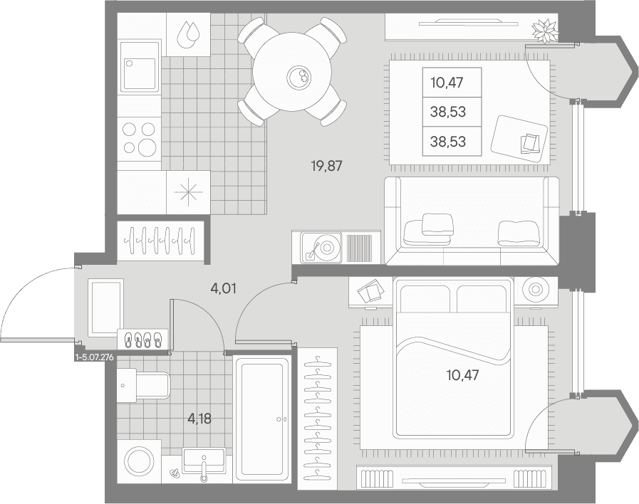 Планировка: Евродвушка 38,5 м² в ЖК «АВАНТ»