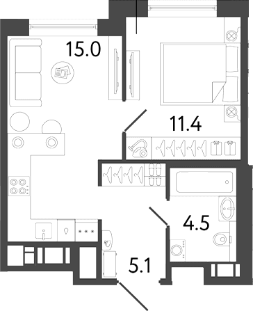 Планировка: Евродвушка 36 м² в ЖК «Передвижники 2»